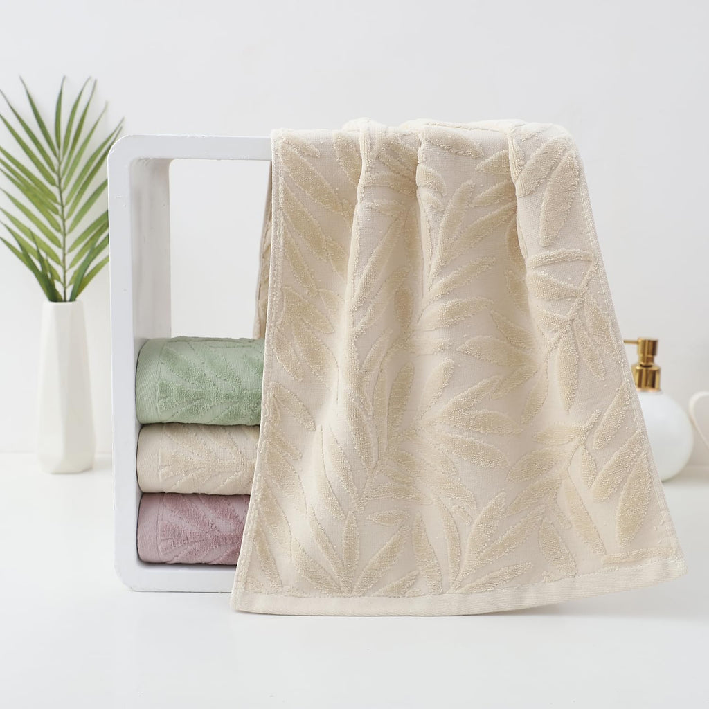 Pidada Hand Towels Set of 4 Leaf Pattern 100% Cotton Absorbent Soft Decorative Towel for Bathroom Light Brown - image 4