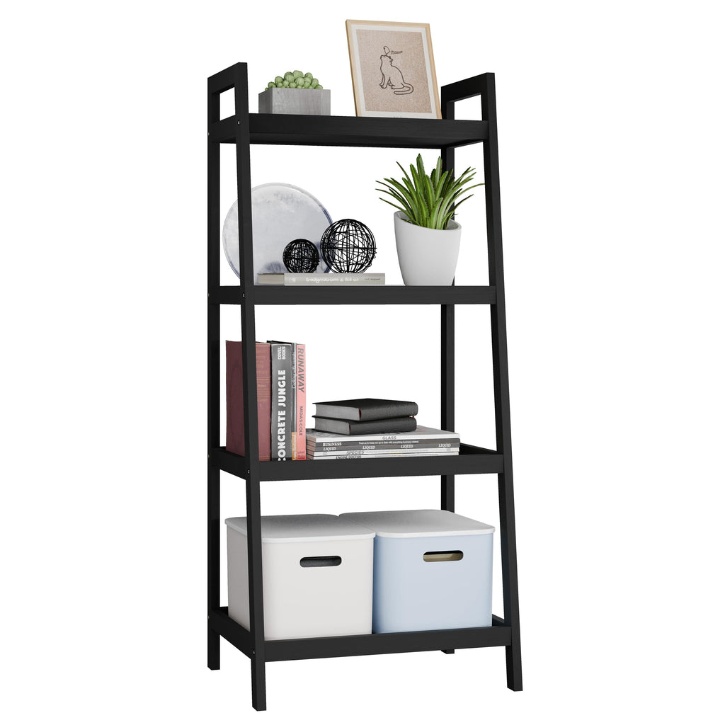 SMIBUY 4-Tier Bamboo Bookshelf | Space-Saving Storage Rack - Black