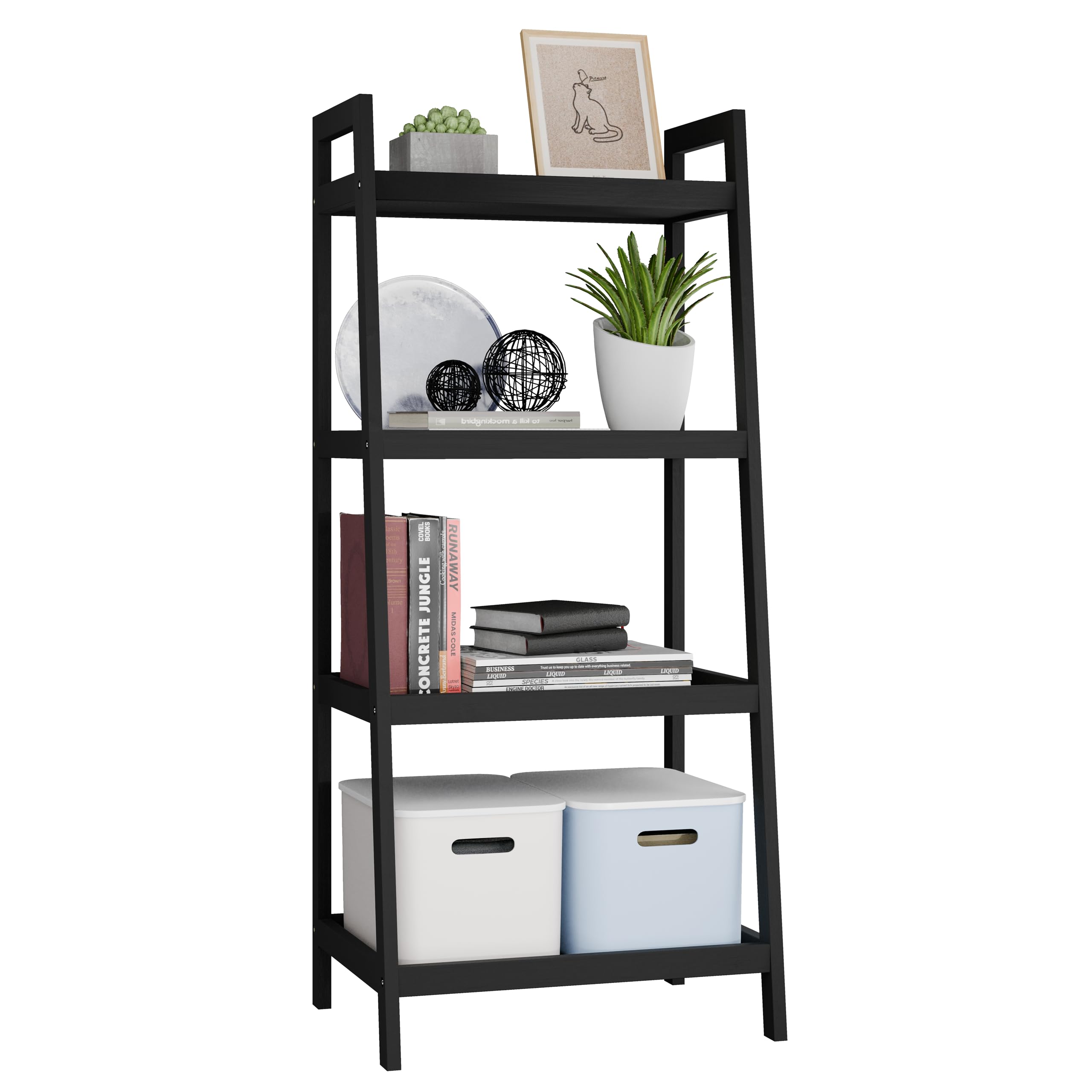 SMIBUY 4-Tier Bamboo Bookshelf | Space-Saving Storage Rack - Black