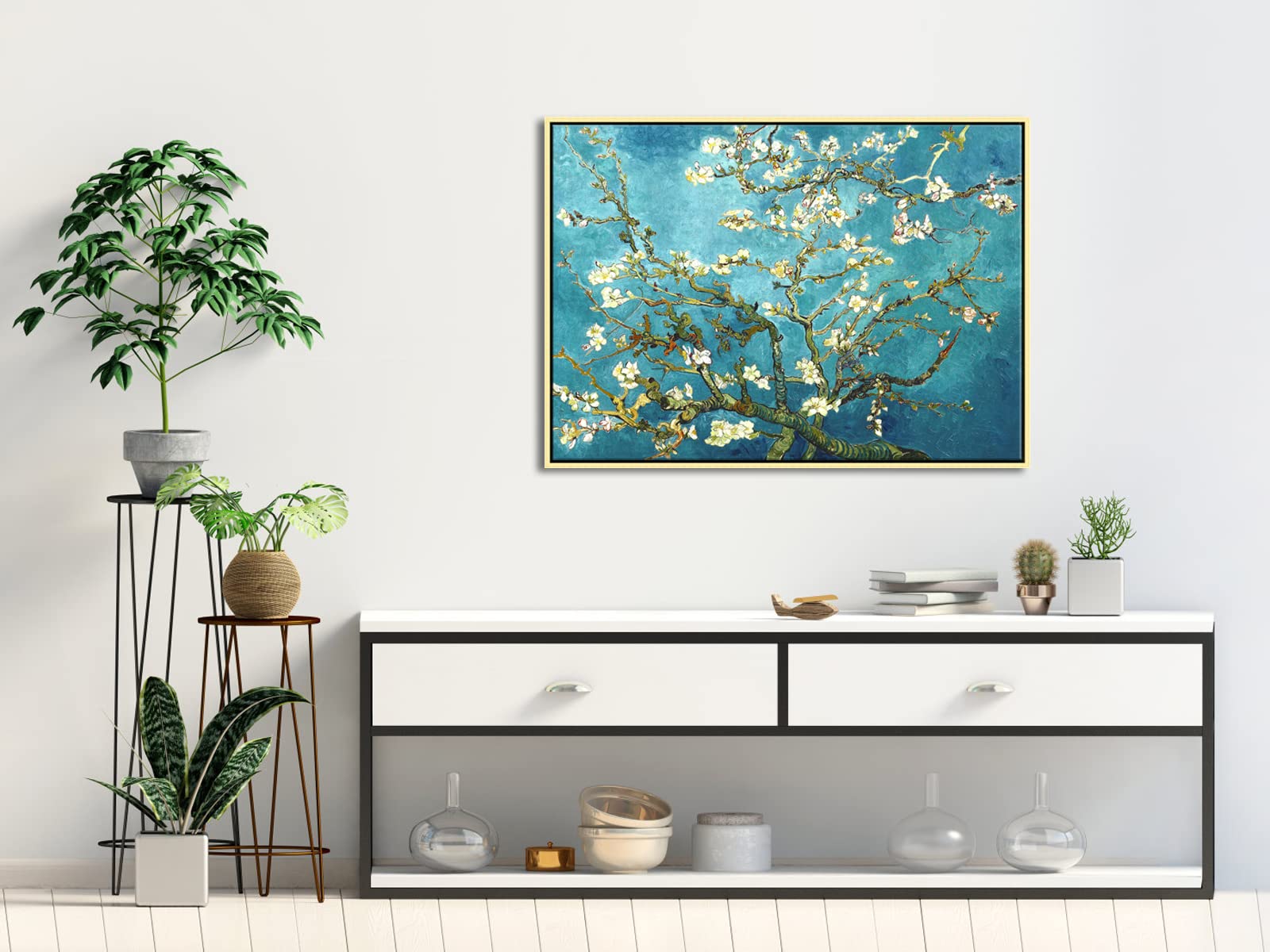 Wieco Art Van Gogh Almond Blossom Gold Framed Canvas Wall Art – 28x20