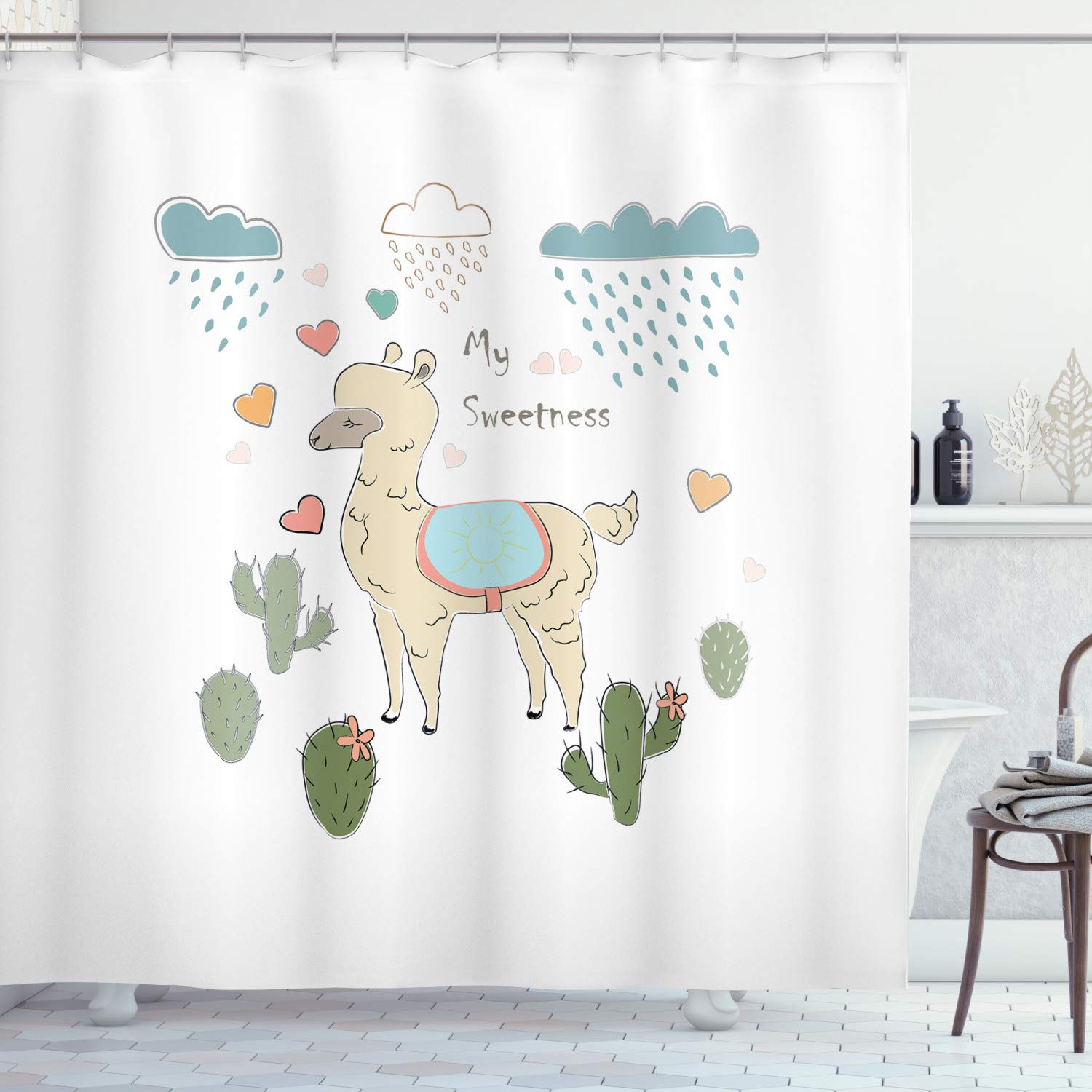 ABAKUHAUS Llama Shower Curtain – Waterproof Fabric Bathroom Decor, 78"