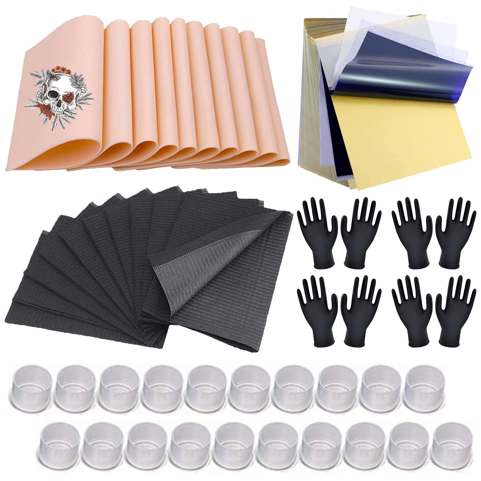 Unihuby 85pcs Tattoo Practice Skin Kit | Stencil Paper, Ink Cups & Bibs