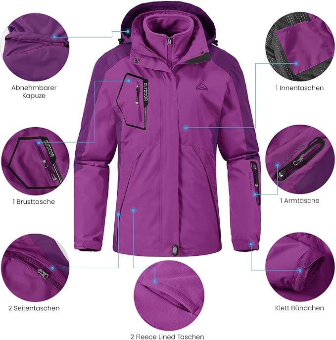 Massive Discounts Women's 3-in-1 Ski Jacket | Waterproof Winter Coat – Purple