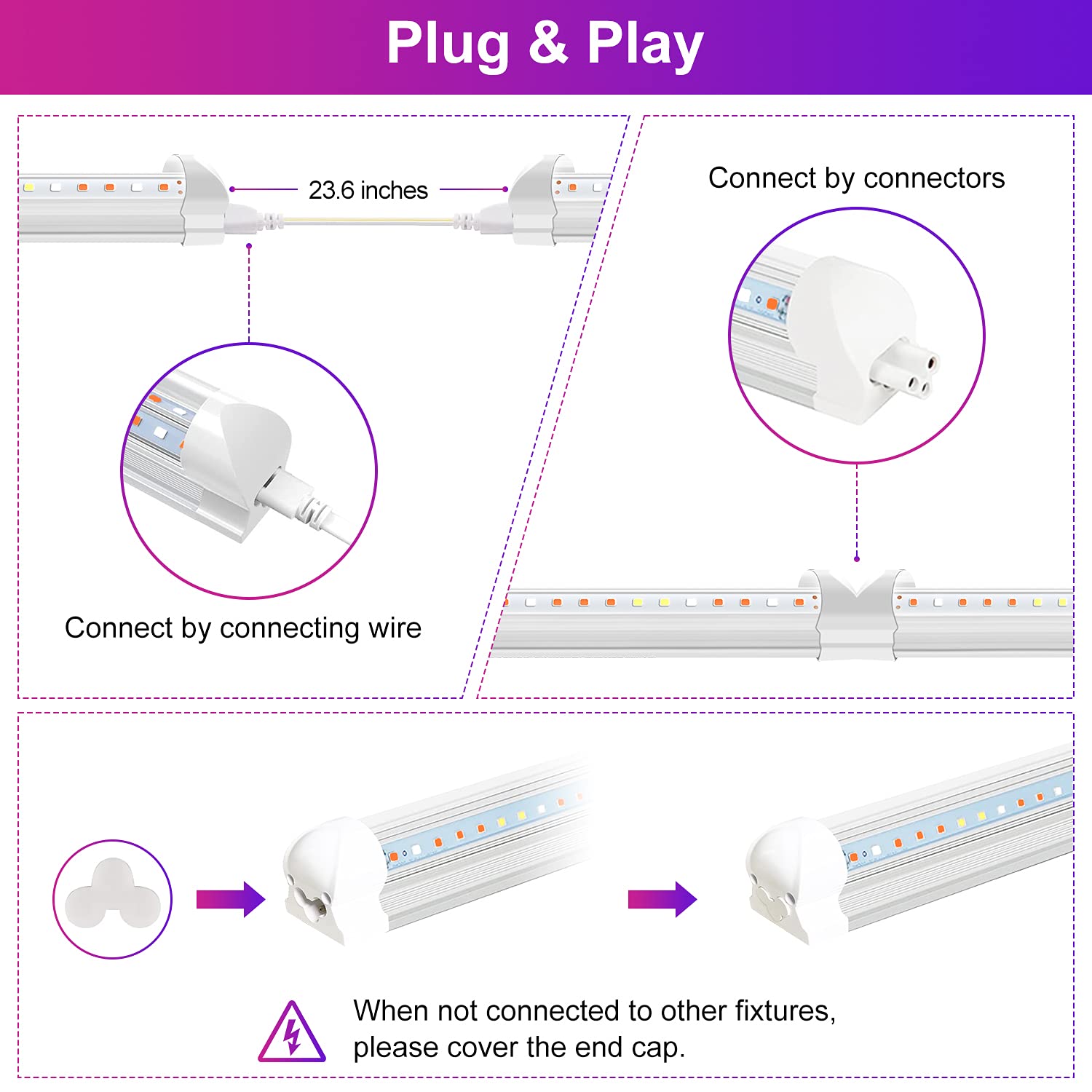 Wolezek 2FT T8 Full Spectrum LED Grow Lights for Indoor Plants | 4-Pack