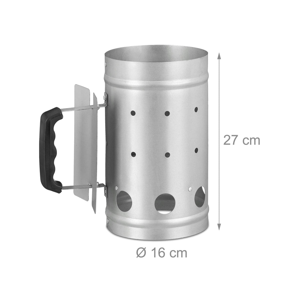 Relaxdays Charcoal Chimney Starter | Galvanized Steel BBQ Grill Lighter