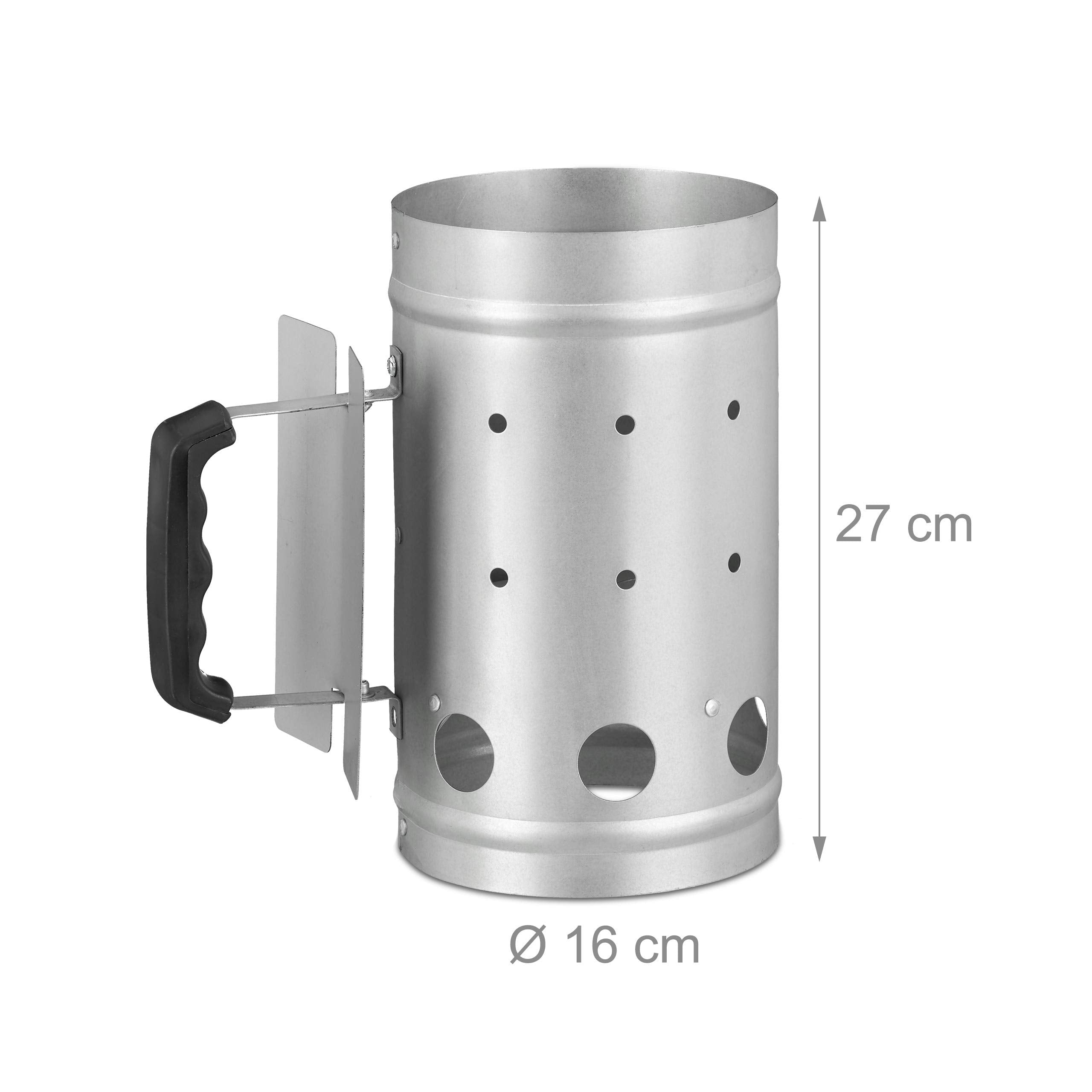 Relaxdays Charcoal Chimney Starter | Galvanized Steel BBQ Grill Lighter