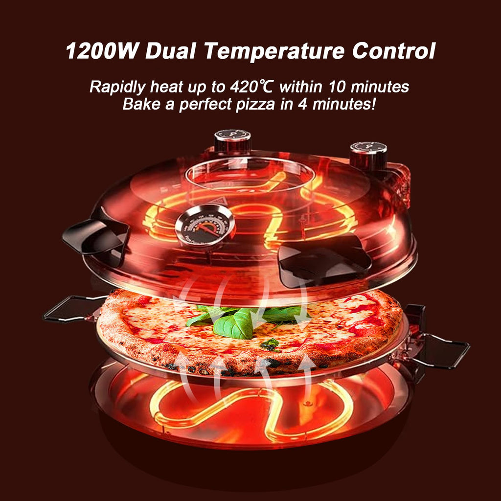 YIBAKE Electric Pizza Oven – 1200W Stone-Baked Pizza Maker with 12" Stone