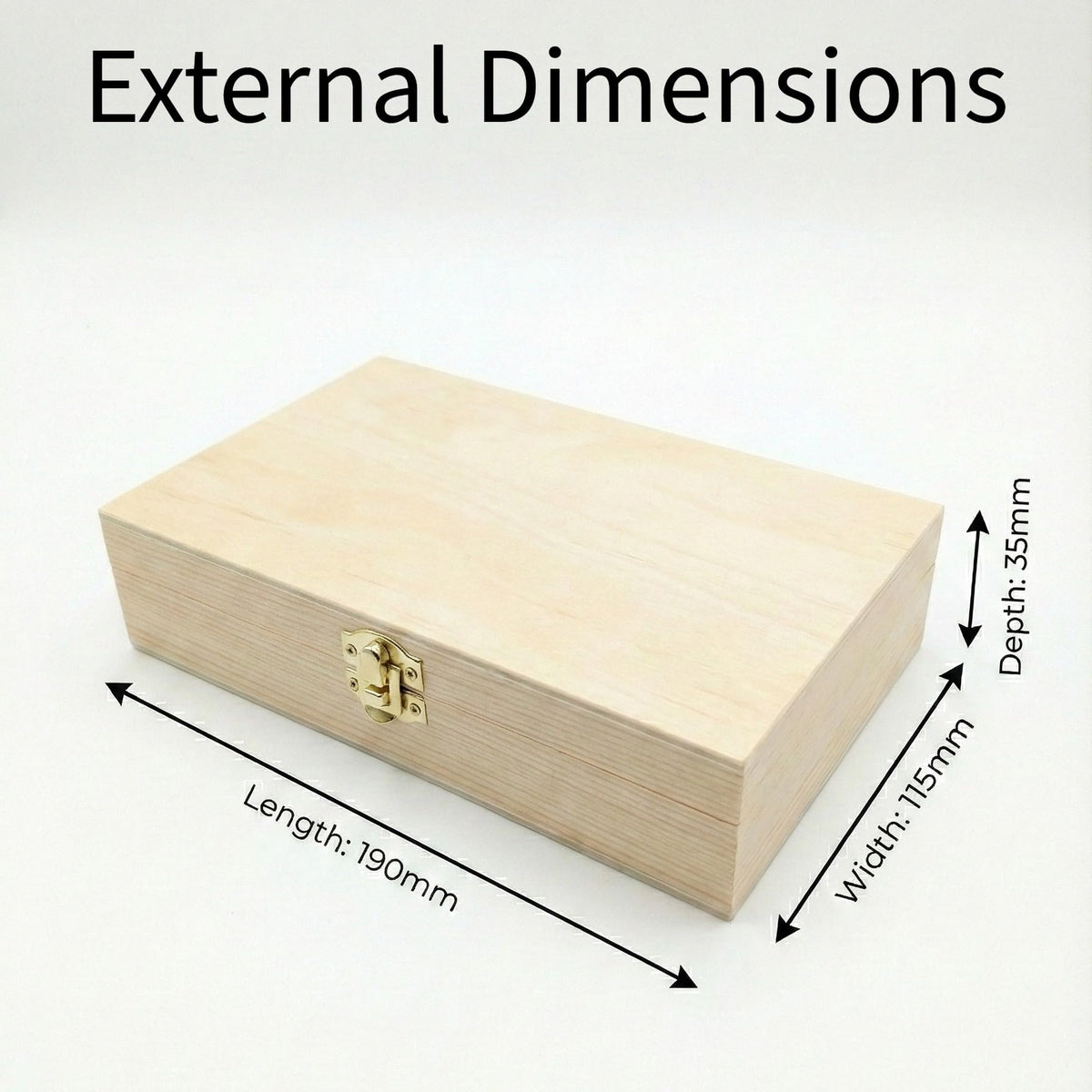 Laser Amore Wooden Box with Hinged Lid & Latch 19x11.5x3.5cm – Small Pine Storage Box for Photo Prints, Memory Keepsake, Art Pencils, or Stash Box