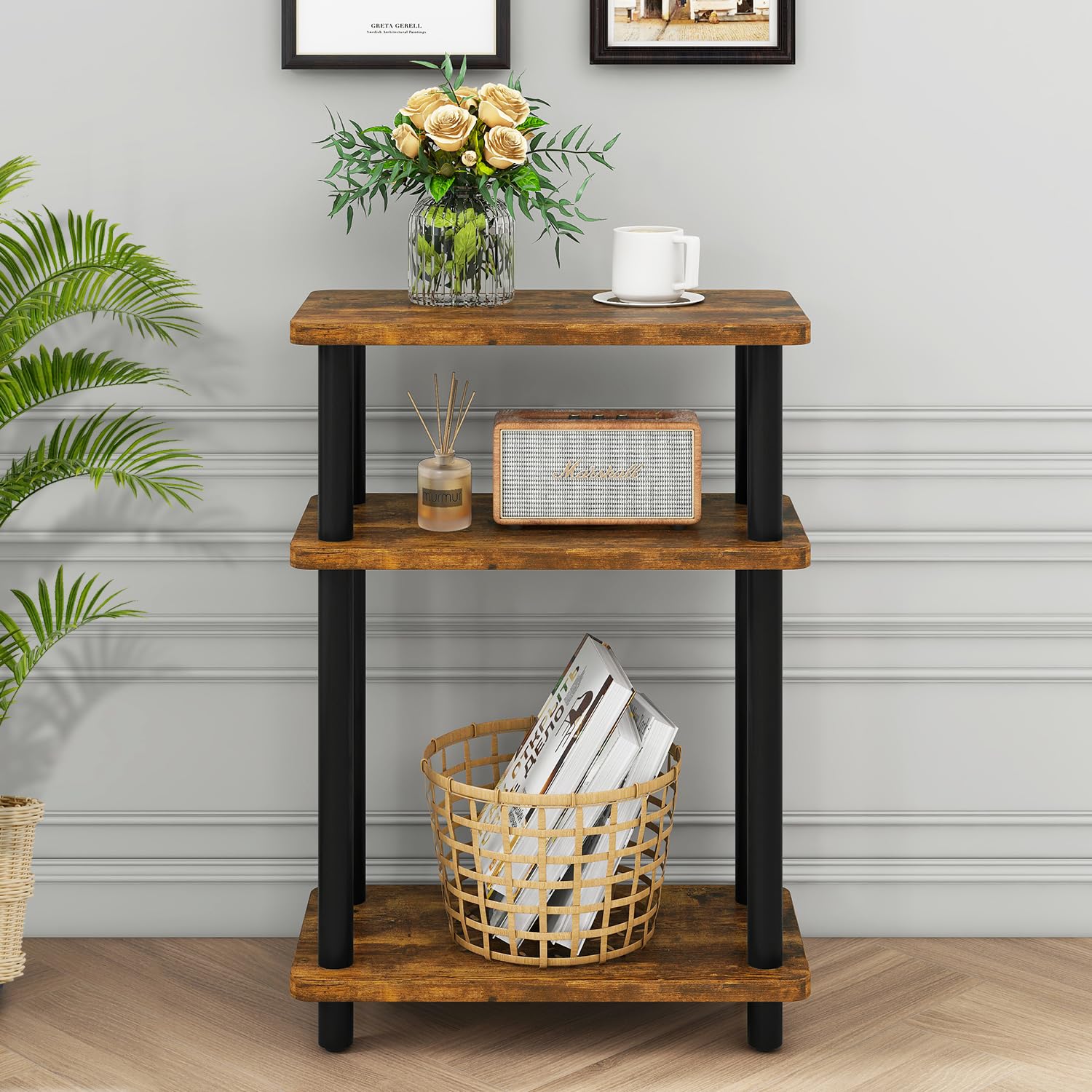 IBUYKE Narrow Side Table – 3-Tier Slim End Table with Storage Shelf