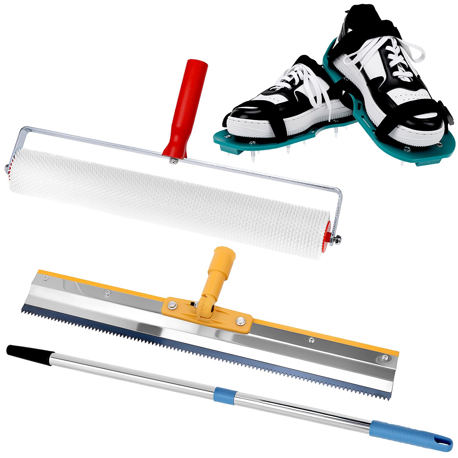 QWORK Self-Levelling Cement Tool Kit with Spike Shoes and Roller Brush