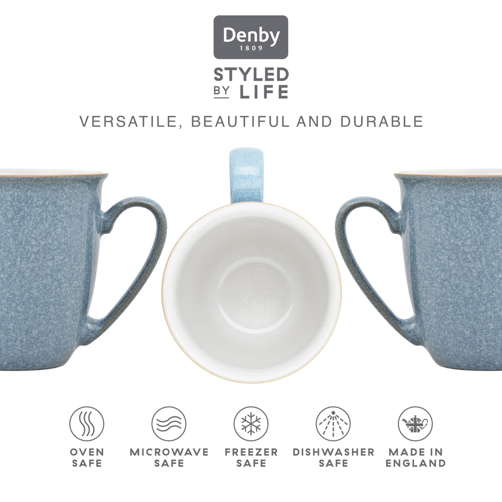 Denby Elements Blue Coffee Mug Set of 4 | 330ml Stoneware Ceramic