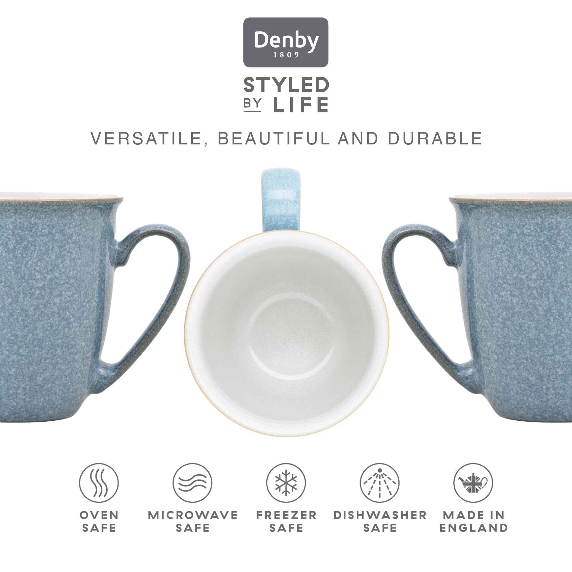 Denby Elements Blue Coffee Mug Set of 4 | 330ml Stoneware Ceramic
