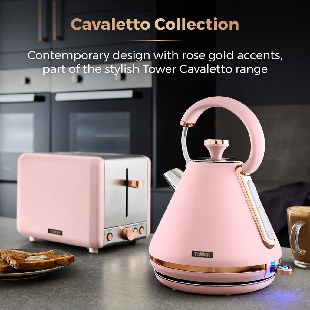 Tower Cavaletto Pyramid Kettle | 1.7L Rapid Boil | Pink & Rose Gold