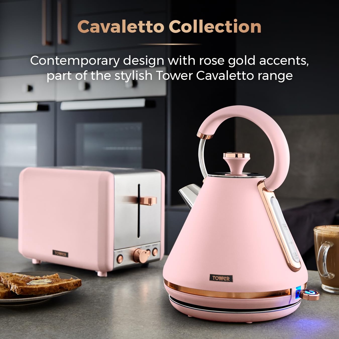 Tower Cavaletto Pyramid Kettle | 1.7L Rapid Boil | Pink & Rose Gold