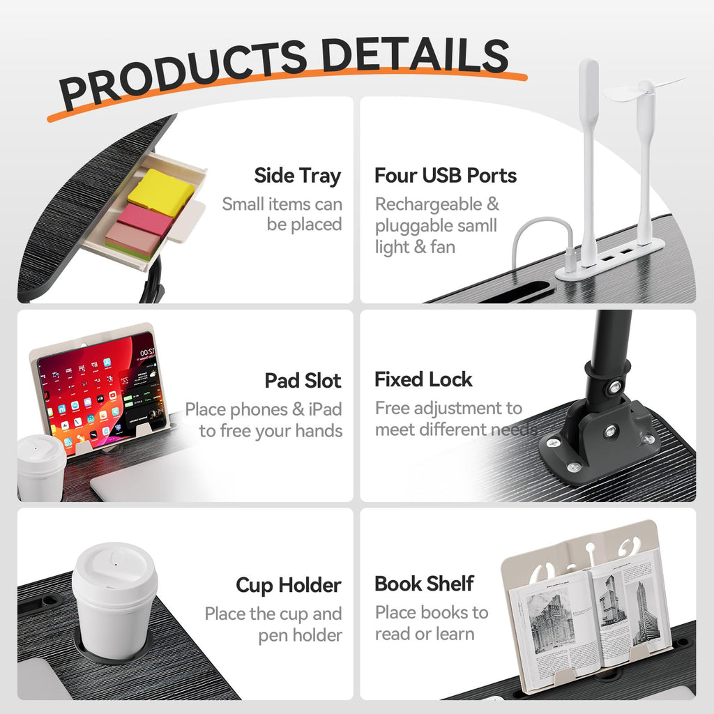BTGGG Laptop Bed Table Height Adjustable, Upgraded Bed Desk with USB Charge Port & Side Drawer - image 3