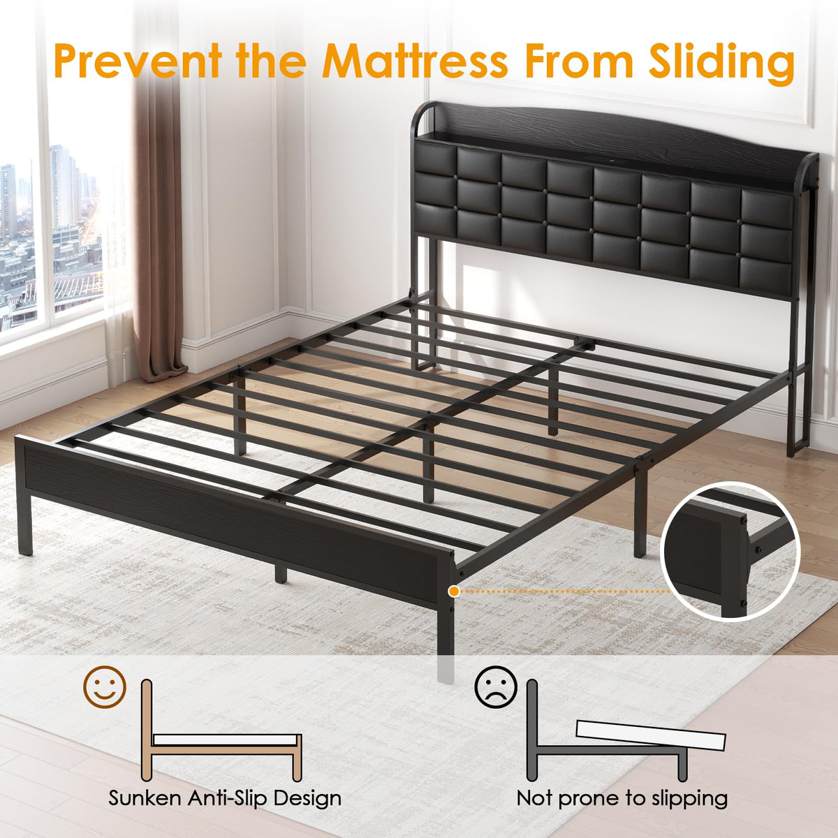 WOWTRELAX King Size Bed Frame with Charging Headboard Storage Shelf 150x200 - image 5