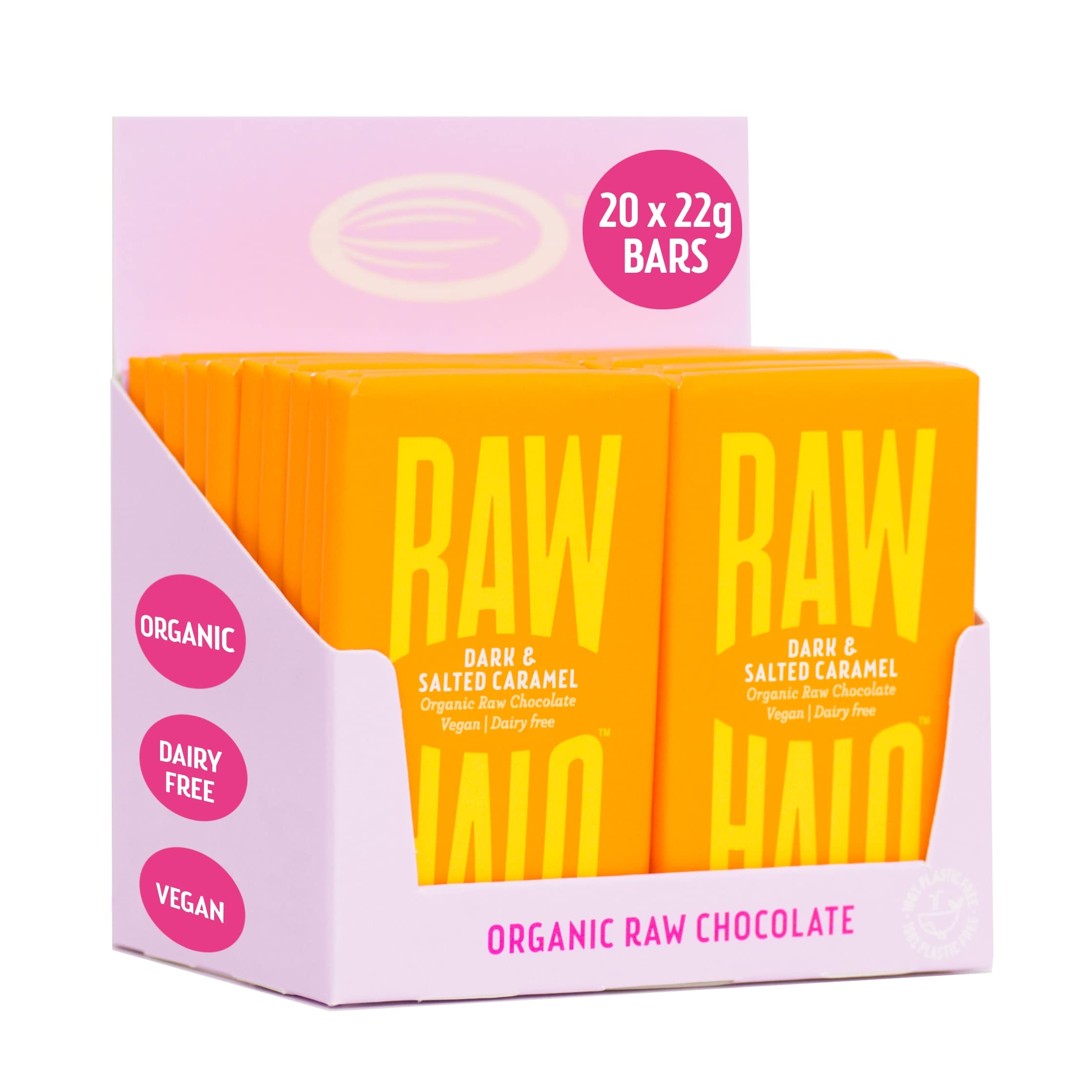 Raw Halo Dark Chocolate & Salted Caramel Vegan Bars - 20 x 22g Organic