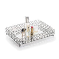Feyarl Silver Mirrored Crystal Tray | 12" Vanity Perfume & Cosmetic Organizer