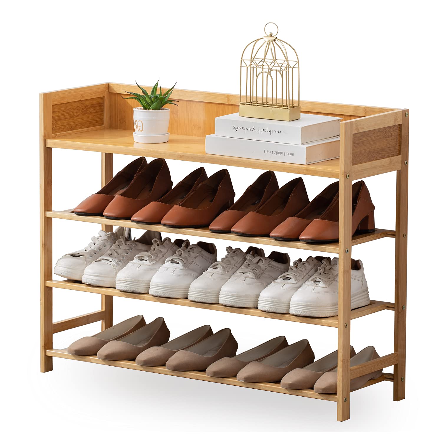 SOBIBO 4-Tier Bamboo Shoe Rack – 80cm Natural Wood Entryway Storage Shelf