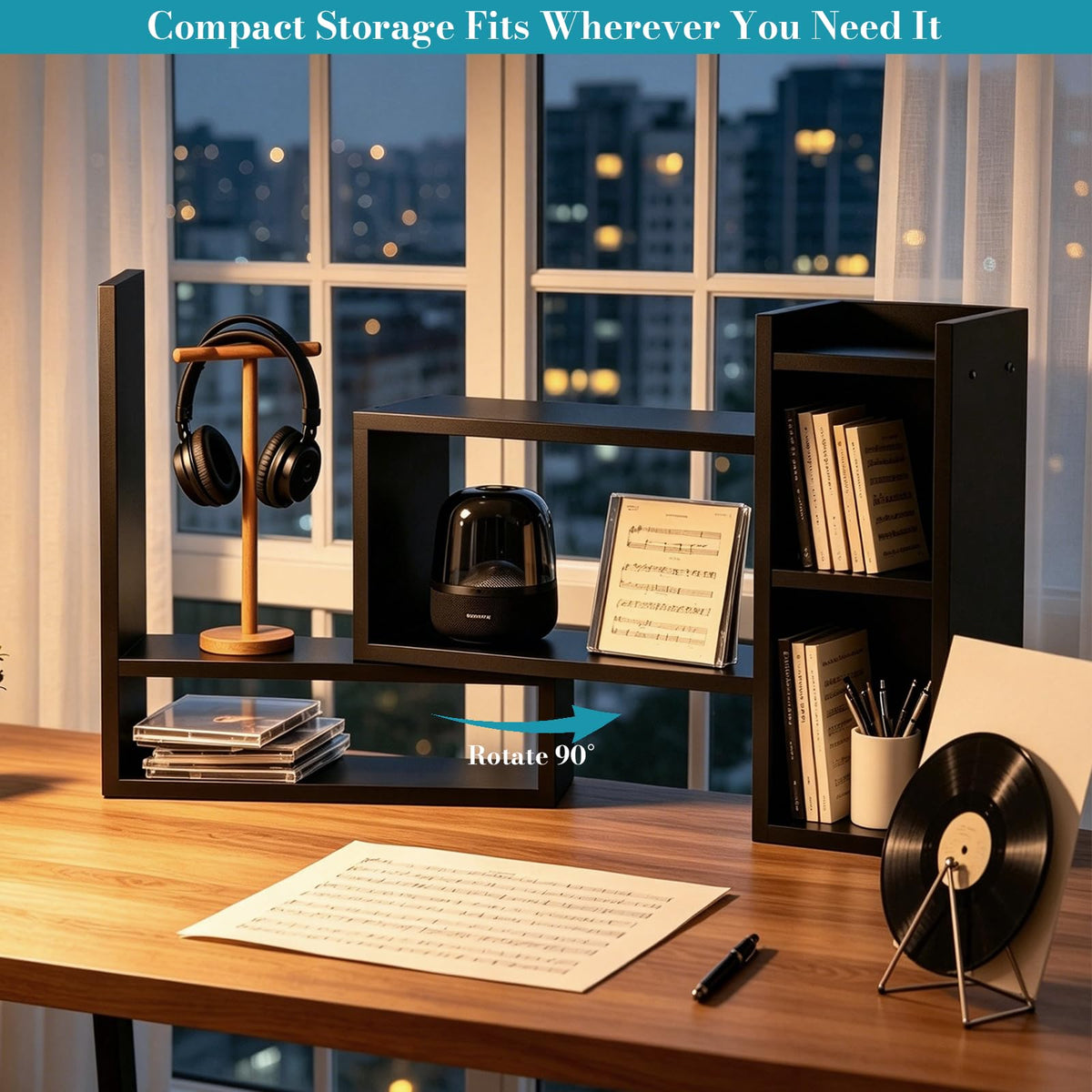 Rivosar Wooden Desktop Bookshelf, Expandable Desk Shelf with Storage Unit - image 2