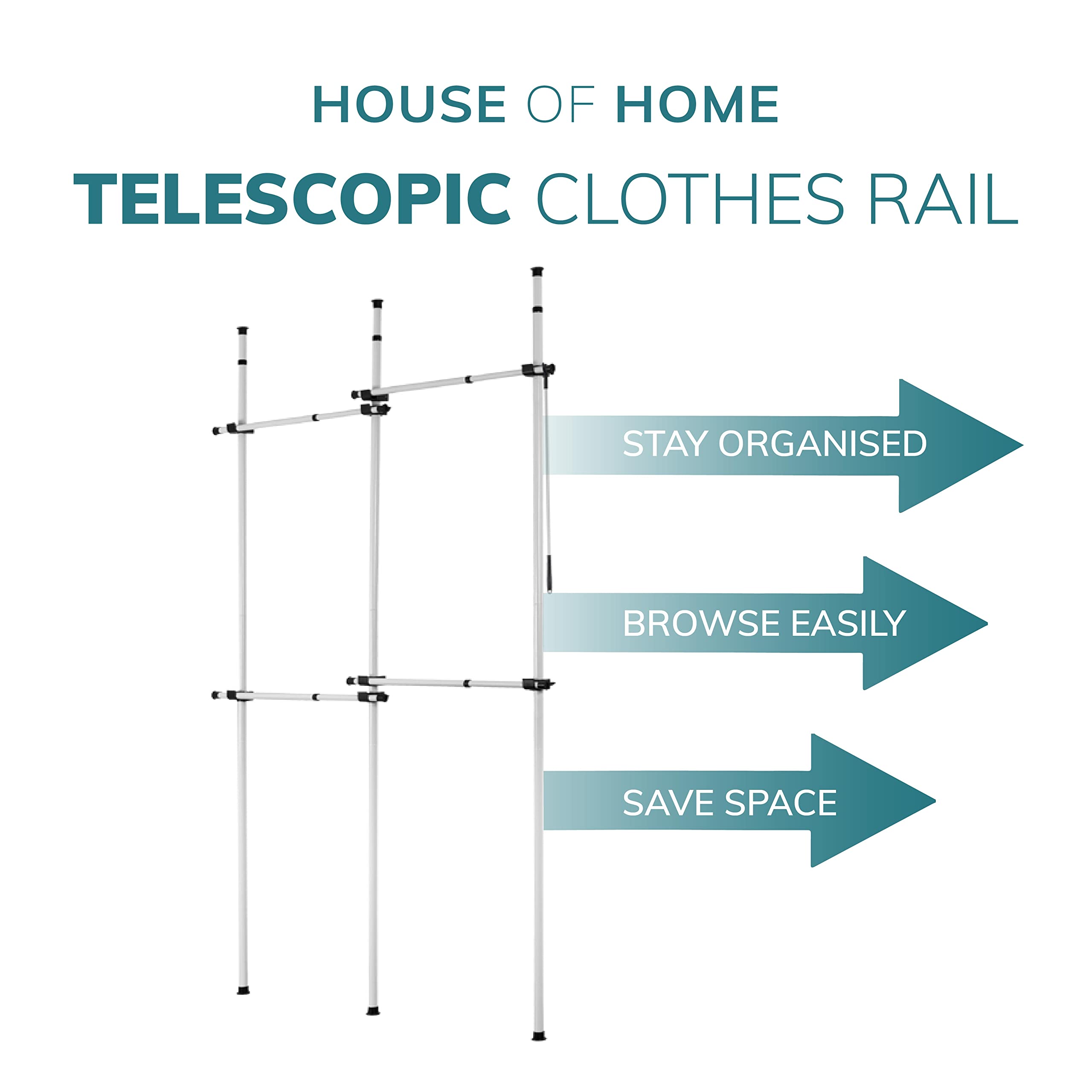 House of Home Heavy Duty Double Telescopic Clothes Rail - Adjustable Rack