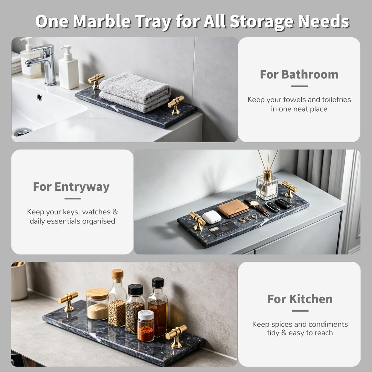 Natural Marble Vanity Tray with Handles & Foot Pads for Bathroom Home Decor - image 2