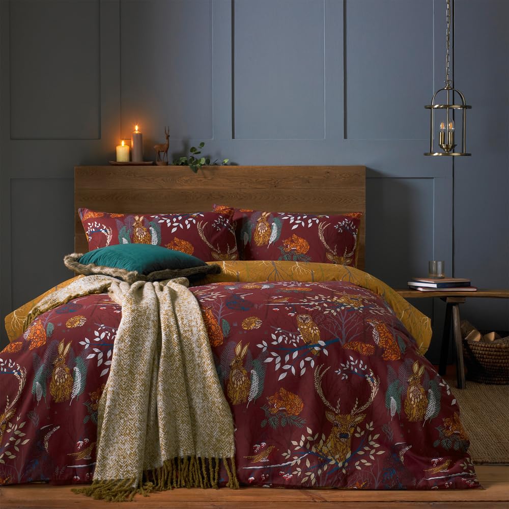furn. Forest Fauna Super King Duvet Cover Set | Rust Polycotton Bedding