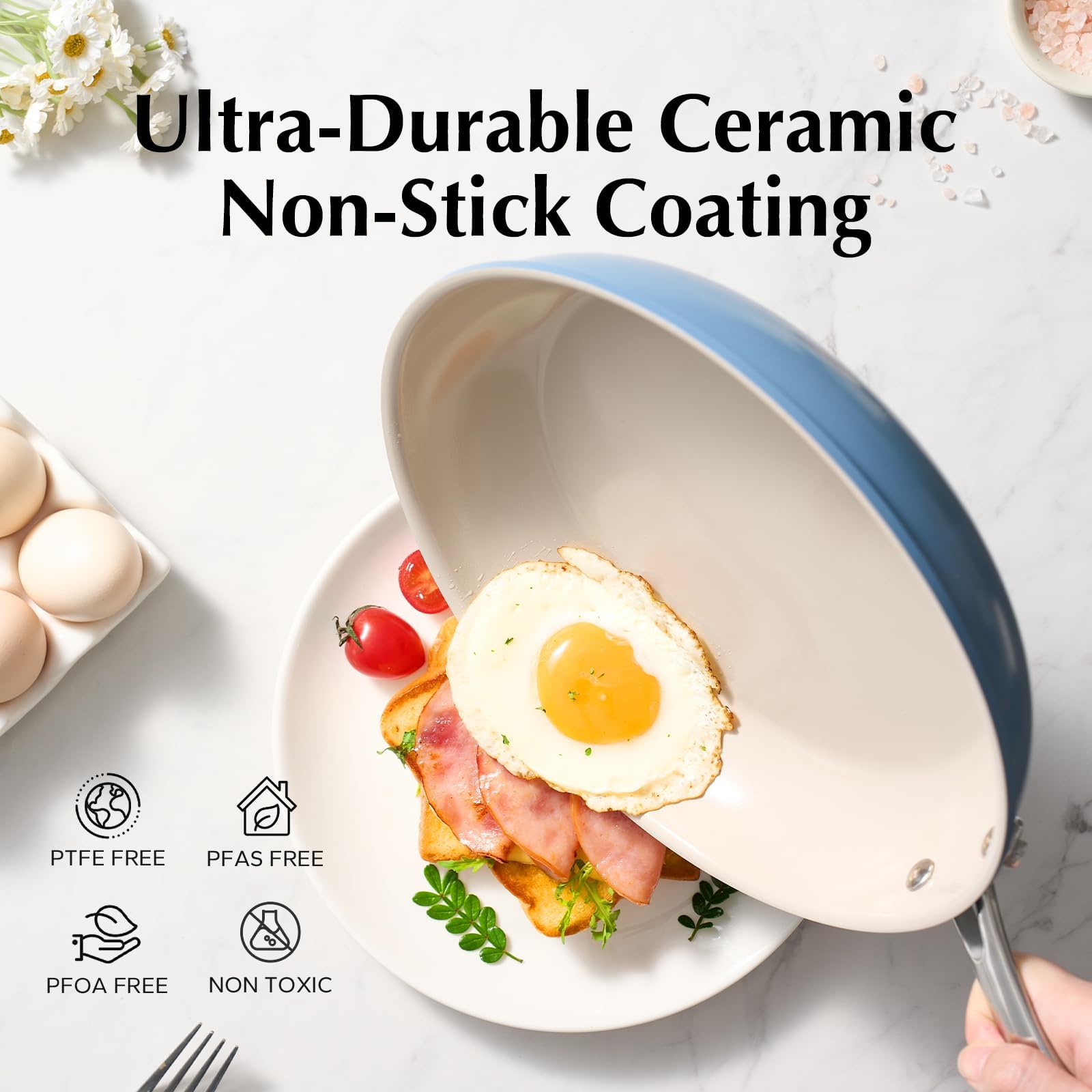 Redchef Ceramic Nonstick Frying Pan Set | 3-Piece Skillet Set, Blue