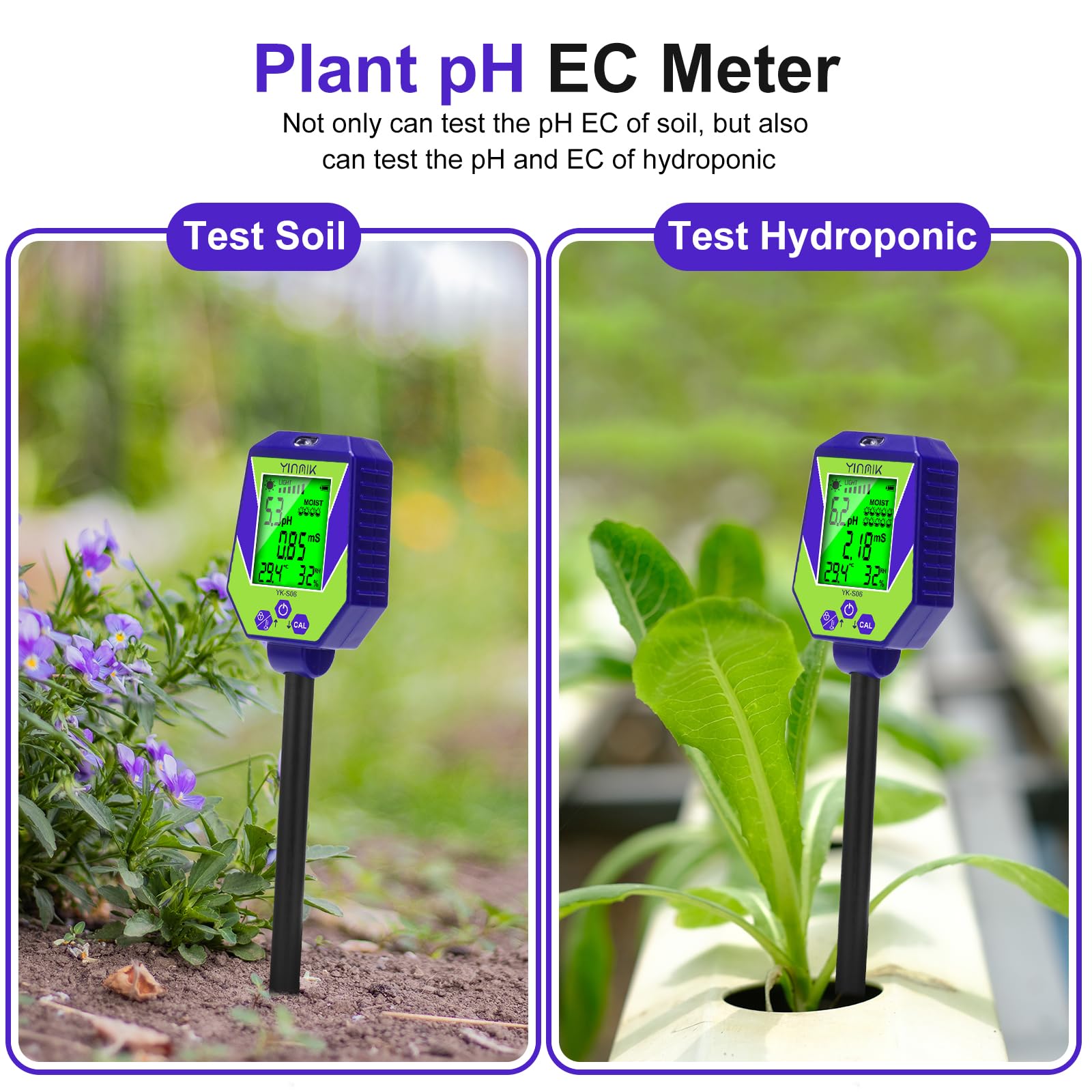 YINMIK 6-in-1 Soil pH EC Meter | Digital Moisture & Light Tester Kit
