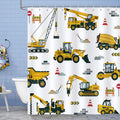 Bonhause Kids Construction Truck Shower Curtain | Yellow Excavator 180x180cm