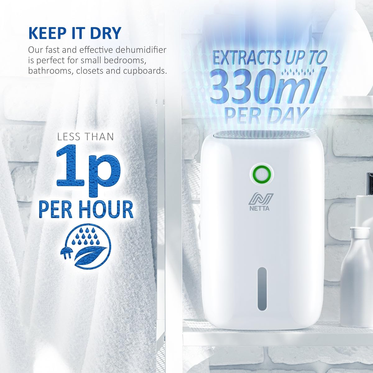 NETTA 800ml Mini Dehumidifier | Portable Ultra Quiet Air Dehumidifier