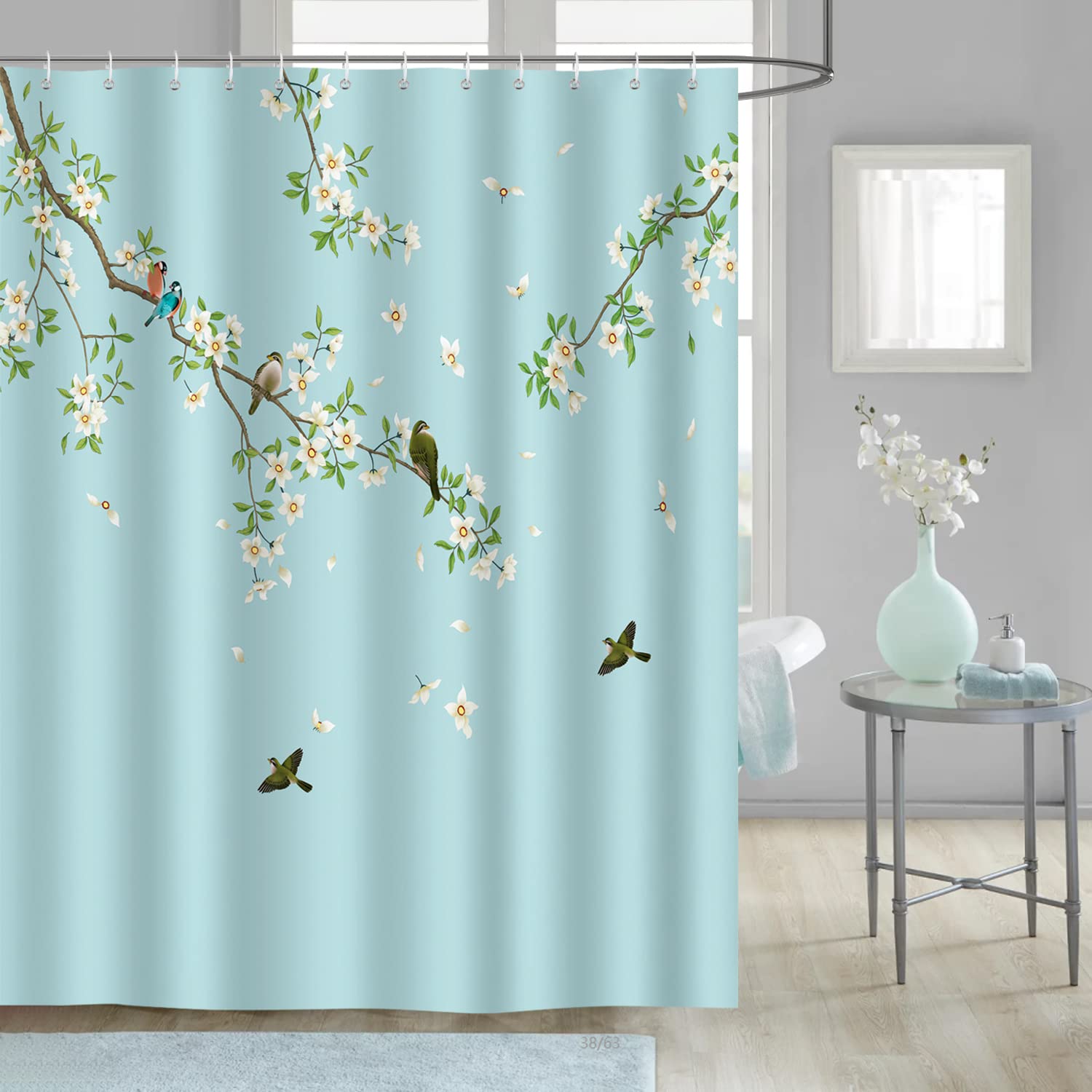 Bonhause Birds and Flowers Shower Curtain | Waterproof Polyester – 180x180cm