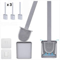 Silicone Toilet Brush & Holder - 3 Pack Grey Wall Mounted