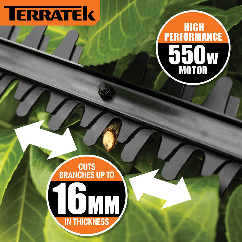 Terratek 550W Long Reach Pole Hedge Trimmer – 2.5m Telescopic Cutter