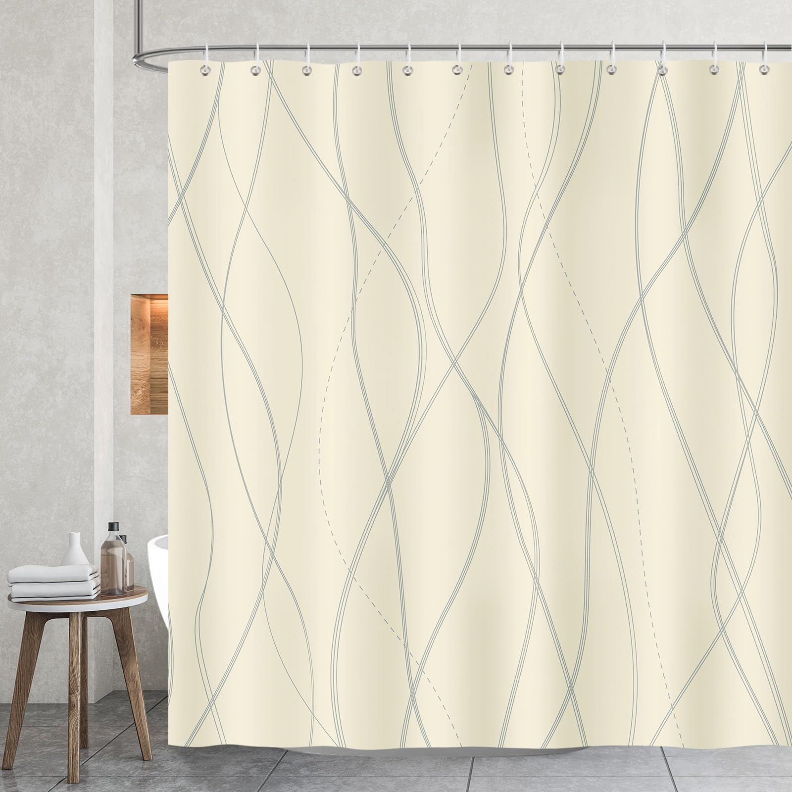 COZZSNUGE Grey and Yellow Striped Polyester Shower Curtain | 183x183cm