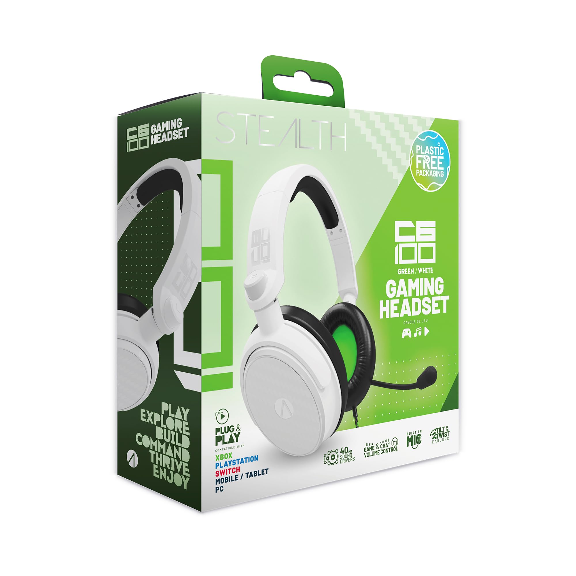 Stealth C6-100 Wired Gaming Headset for Pro Gaming - Green & White