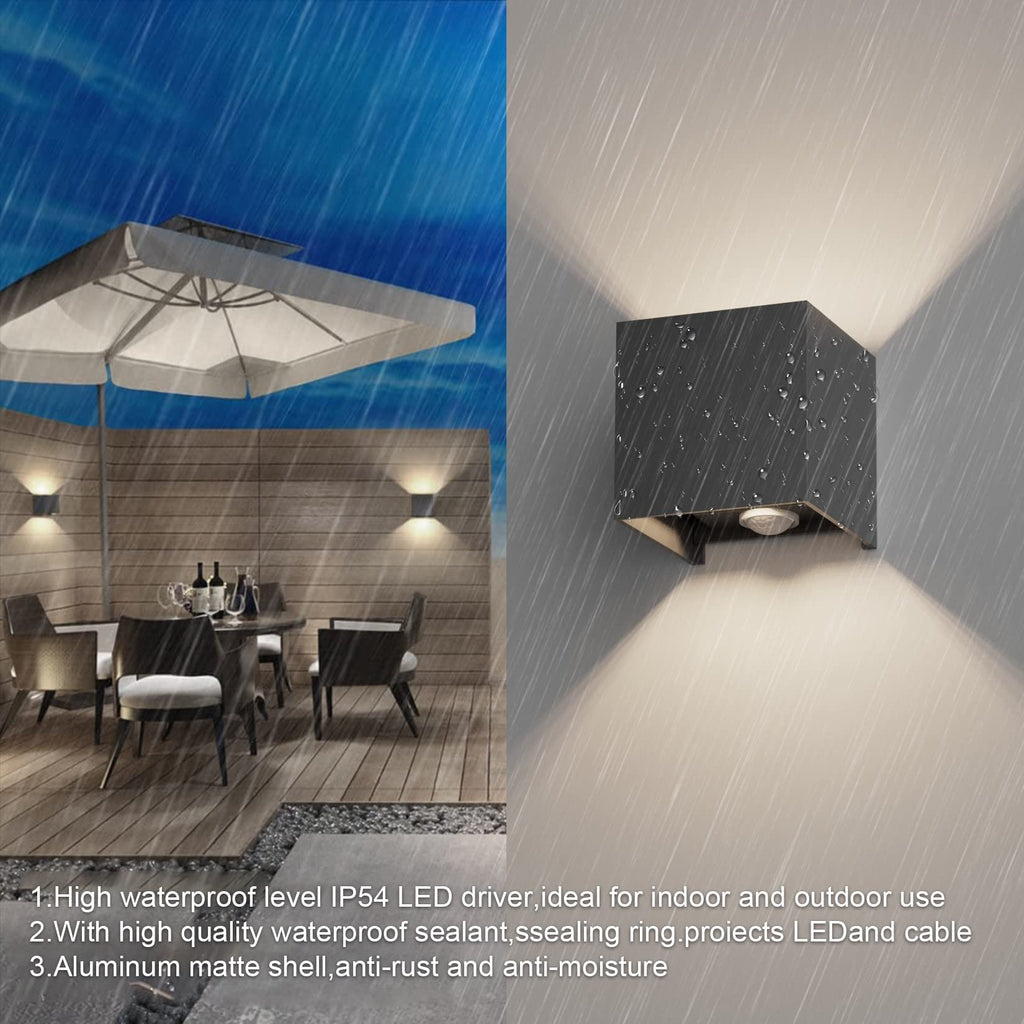 Klighten Outdoor Wall Light with Motion Sensor | IP54 Waterproof - 2 Pack