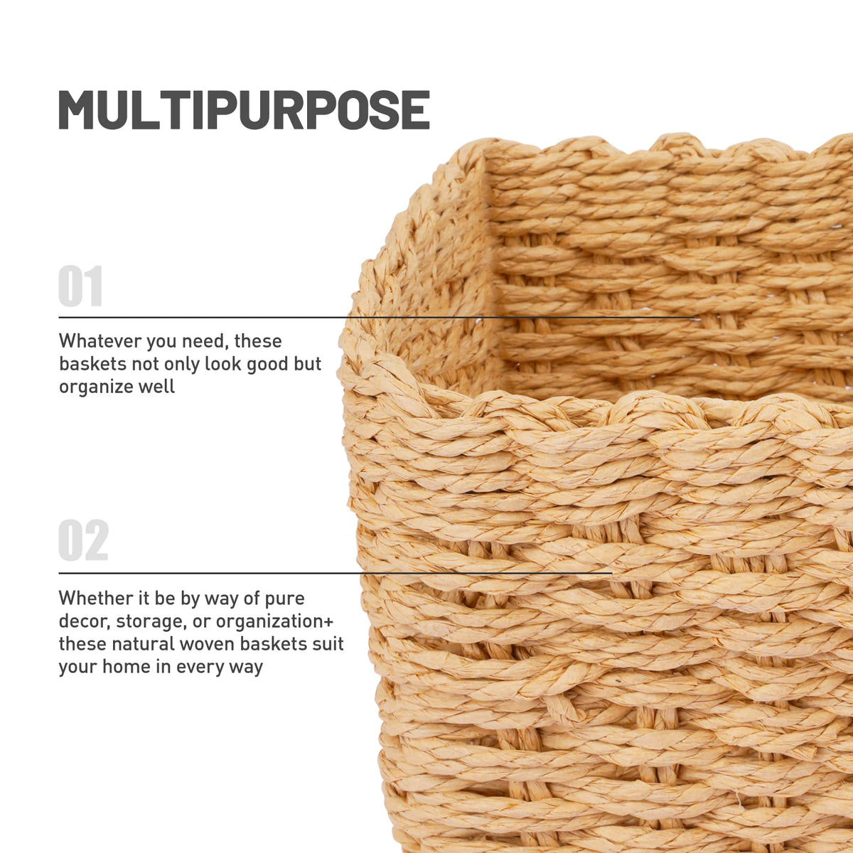 Happy Fox Wicker Bathroom Basket, 3 Piece Storage Laundry Basket, Woven Storage for Dressing Table Organization, Home Decor - image 2
