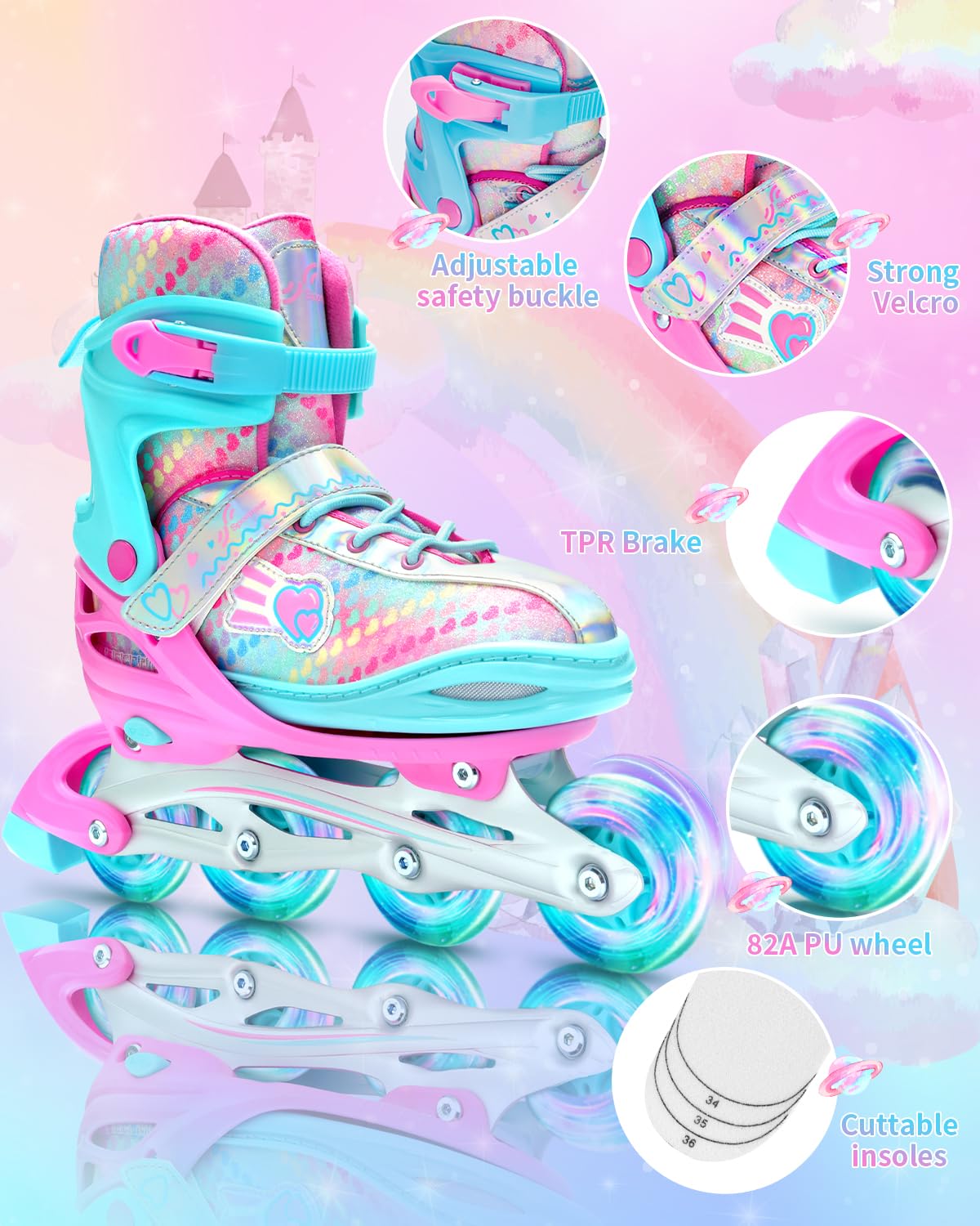 Sportneer Adjustable Inline Skates for Children | 8 LED Wheels & Gear Set