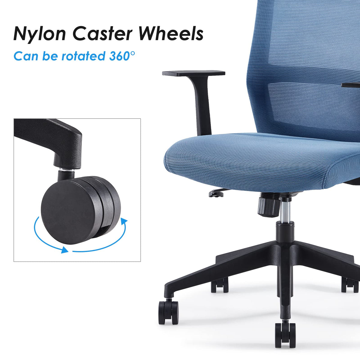 Sunon Ergonomic Office Chair - Mesh Mid-Back Desk Chair with Lumbar Support and Rollerblade Wheels - image 4