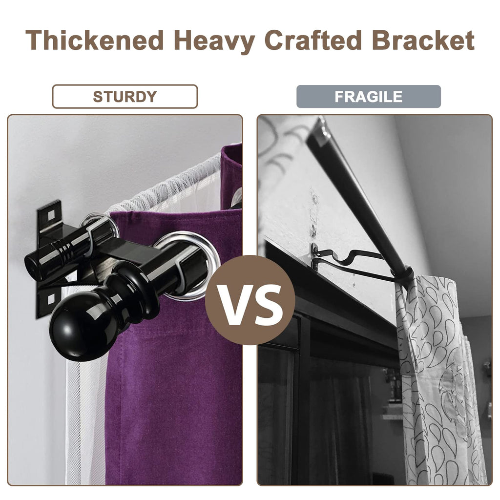 Harrms Double Curtain Pole – Black Extendable Metal Rod, 76-368cm