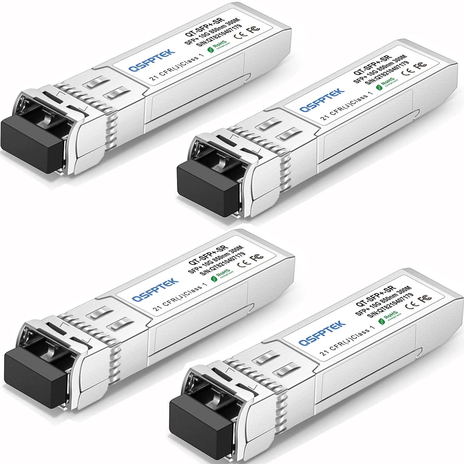 QSFPTEK 10G SFP+ SR Transceiver 4-Pack | 850nm 300m Multimode LC Module
