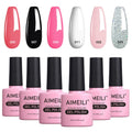 AIMEILI Gel Nail Polish Set - 6pcs Nude Pink & Glitter Soak Off Kit