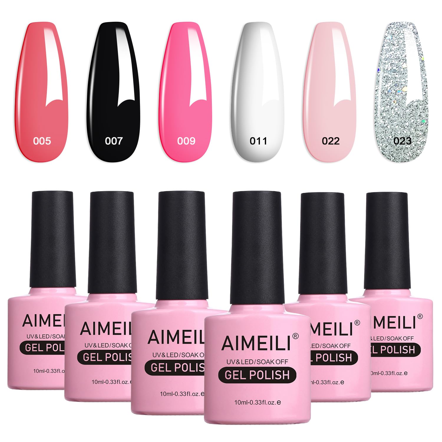 AIMEILI Gel Nail Polish Set - 6pcs Nude Pink & Glitter Soak Off Kit
