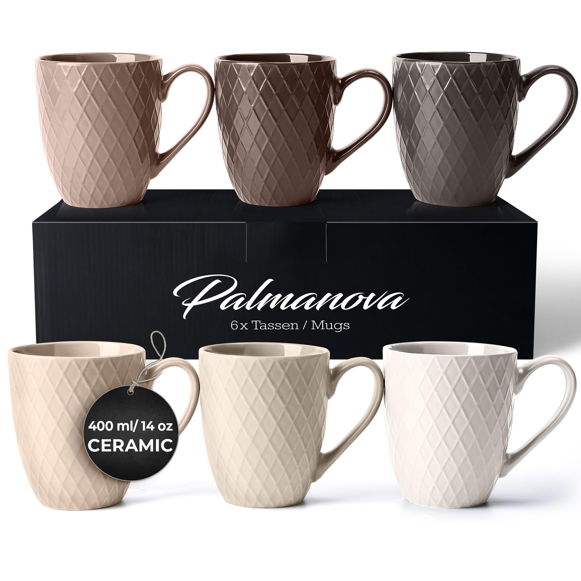 MIAMIO 6-Piece Coffee Mug Set – 400ml Matte Ceramic Stoneware – Beige