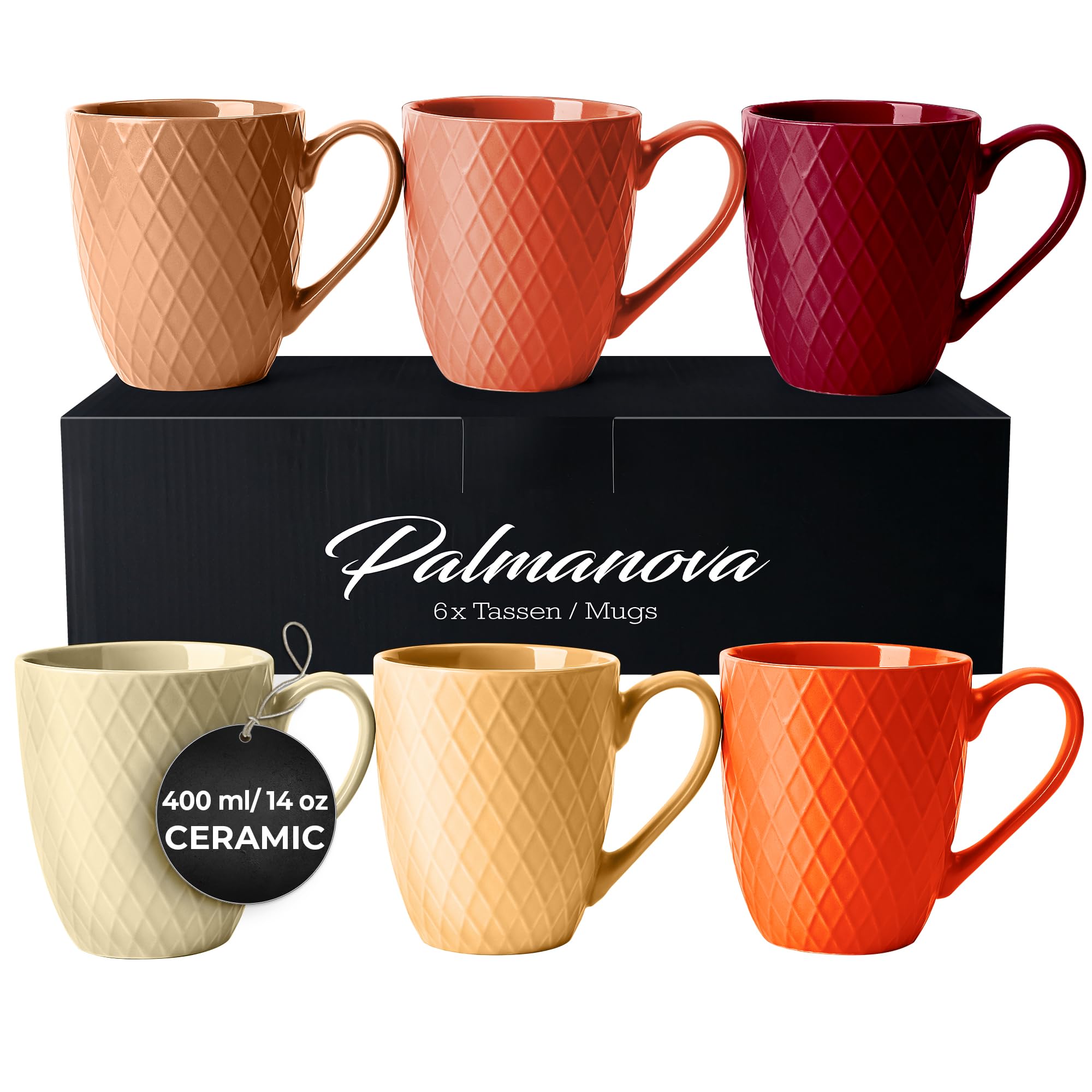 MIAMIO 6-Piece 400ml Ceramic Coffee Mug Set - Matte Red Stoneware