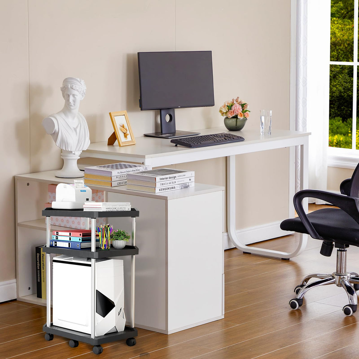 Niciksty 3 Tier Mobile CPU Tower Stand with Wheels, Black - image 5