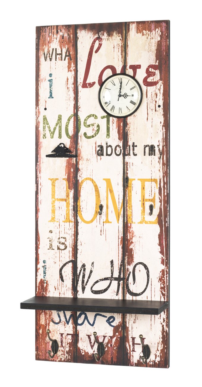 HAKU Mobel Industrial Memoboard with Clock, Key Hooks & Shelf