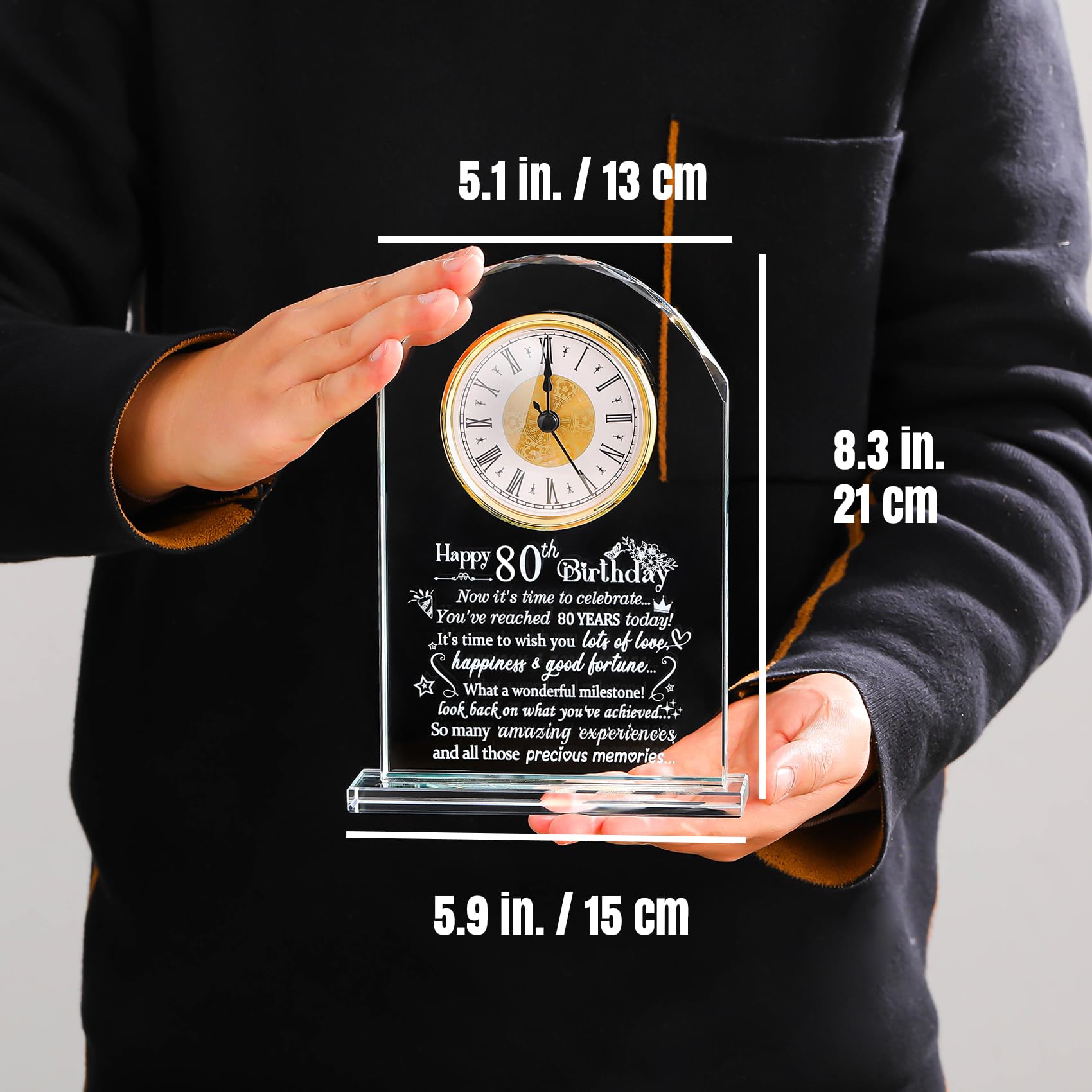 Jolof Store 80th Birthday Glass Keepsake Clock – Milestone Gift for Women