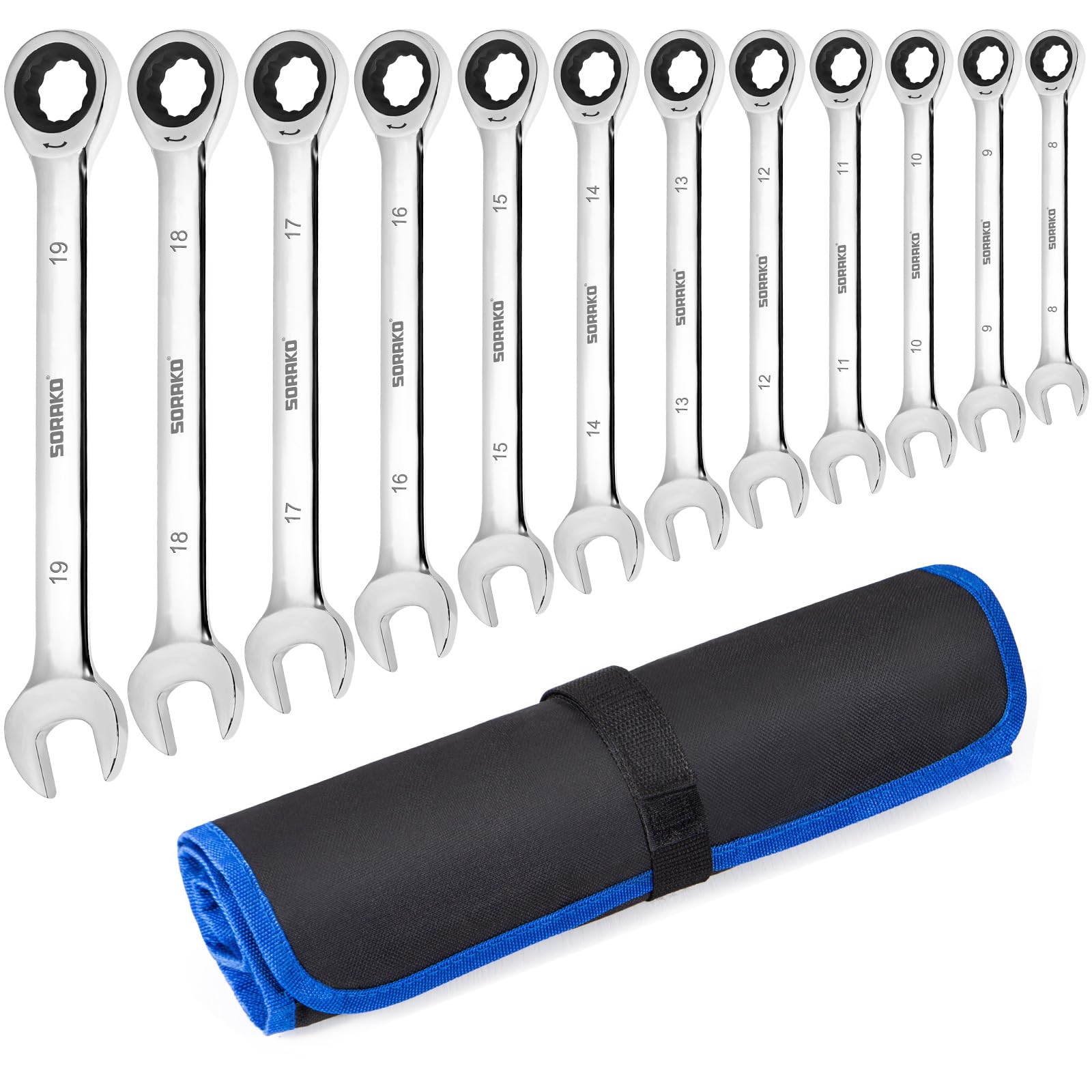 SORAKO 12-Piece Ratchet Spanner Set | 8-19mm Metric Combination Wrenches